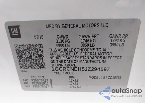 2018 Chevrolet Silverado 1500 Ls z USA, uszkodzony, nr VIN 1GCRCNEH5JZ294597